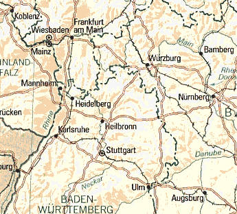 Karte von Südwestdeutschland