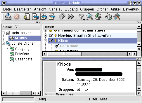 So sieht KNode beim lesen von at.linux aus